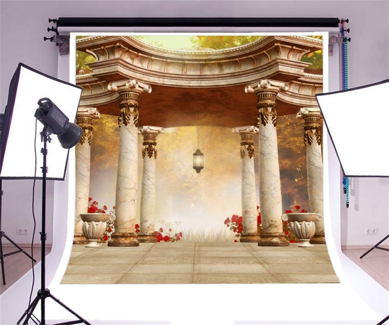 LFEEY 8x8ft Wedding Garden Pavilion Backdrop Royal Gloriette Noble Gazebo Arbor Vintage Marble Columns Classic Kiosk Chic Pillar Decor Photography Background Bride Photo Studio Props Vinyl Banner - Image 3